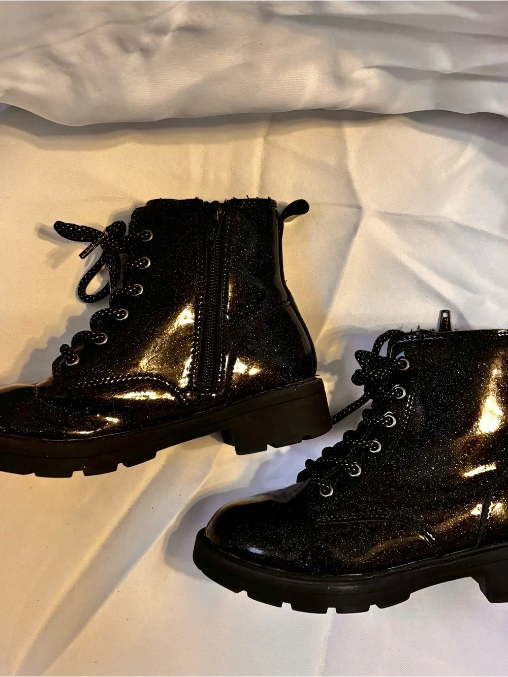Girls Old Navy Black Leather Combat Boots Size 13
